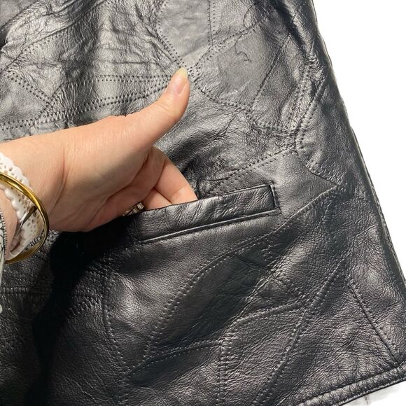 Genuine Leather Patchwork Biker Vest Black Sz 3X - Picture 9 of 15